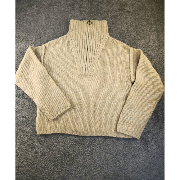 Universal Thread Womens Beige Knit Pullover Sweater With Half-Zip & High Collar - Picture 2 of 10